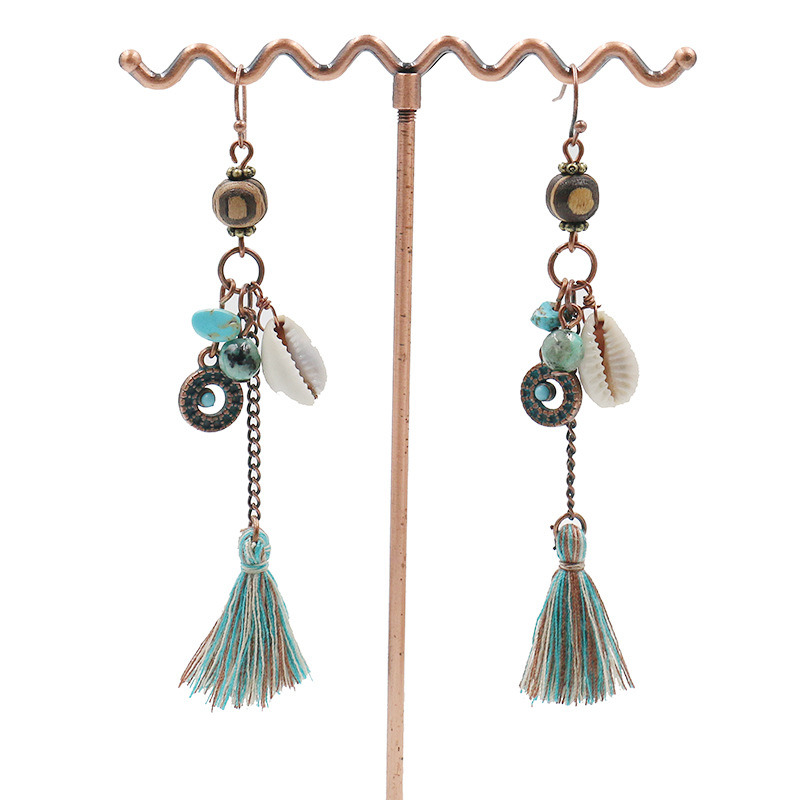 Handmade Jewelry Original Design Long Hanging Tassel Shell Bead Drop Earrings