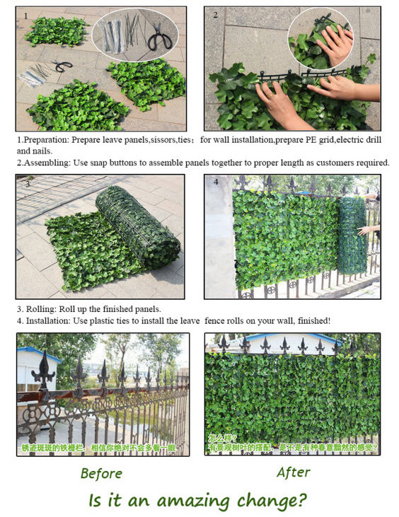 High Quality Leaf Green Plastic Hedges Fence Artificial Hedge