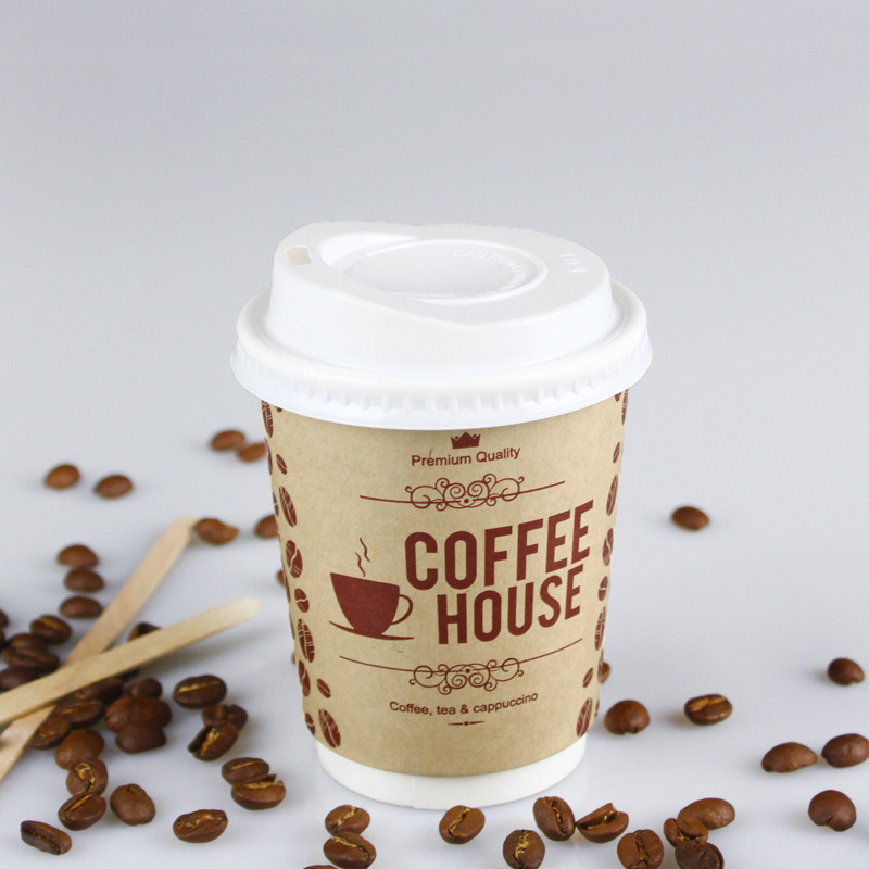 Disposable Paper Cup Coffee Milk Tea Thickened with Cover Cowhide Hollow Paper Cup