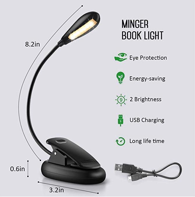 Rechargeable Mini Clip on Reading Bright Warm 7 LED 2-Level Book Light