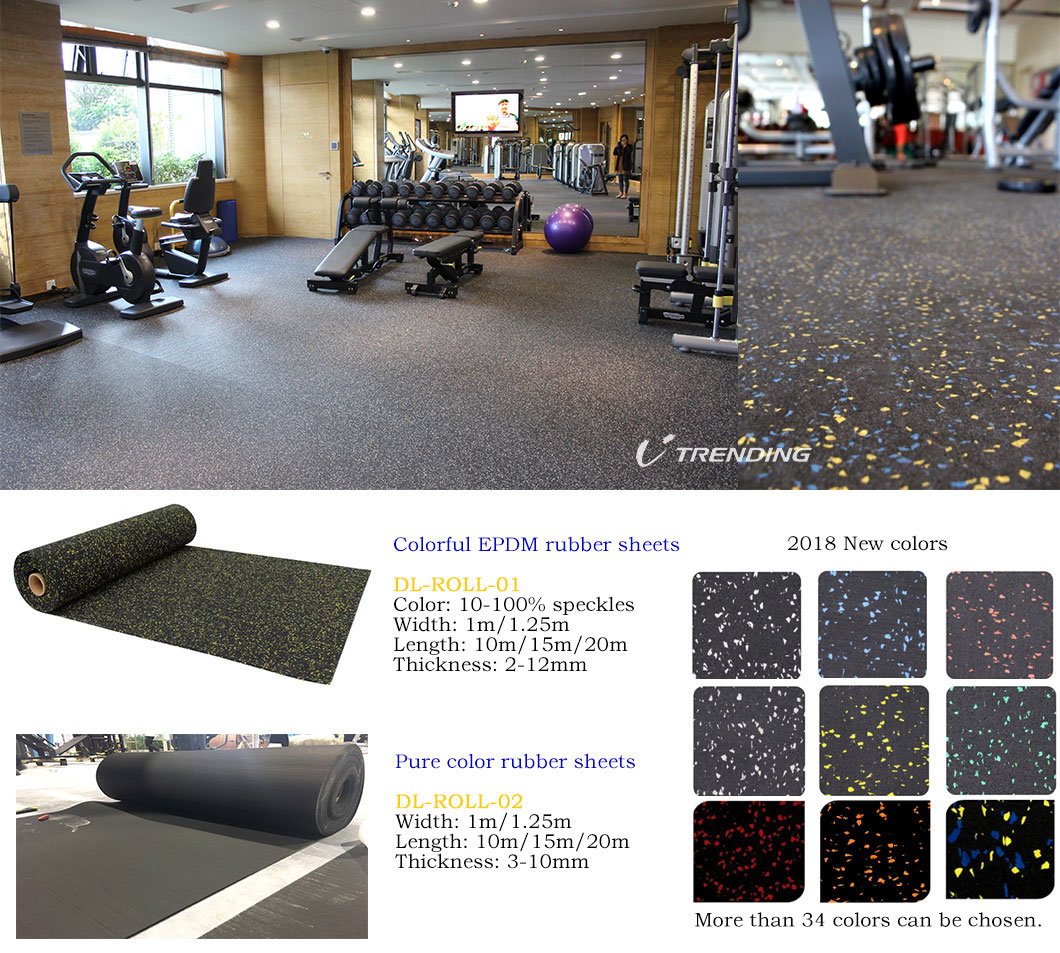 Waterproof EPDM Crossfit Gym Noise Reduction Rubber Flooring Tile / Bricks / Rolls / Interlocking