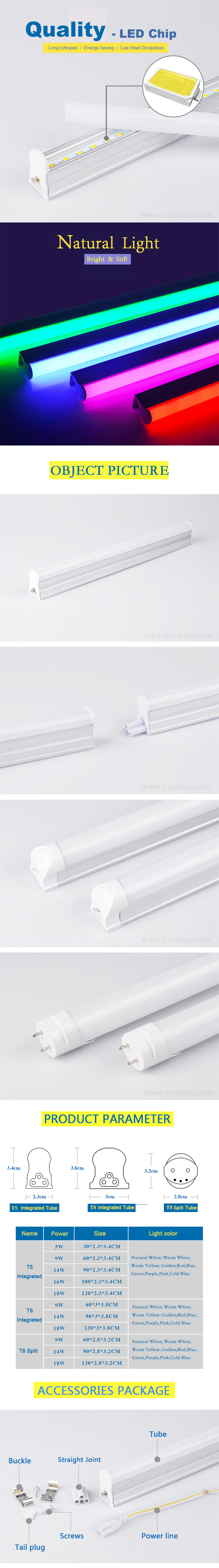 Hot Sale 360 Degree T5/T8 LED Glass Tube Plastic 18W Aluminum Base LED Lamp