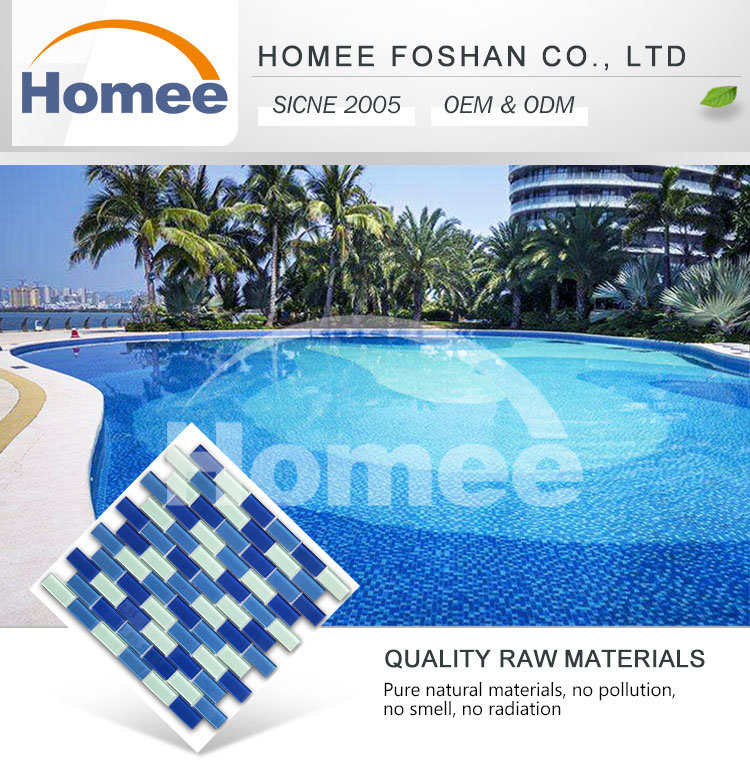 Blue Color Glossy Sea Glass Non-Slip Swimming Pool Mosaic Tiles
