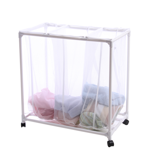 Laundry Sorter Hamper Clothes Organizer Basket 3 Bag Storage Cart (JP-127)