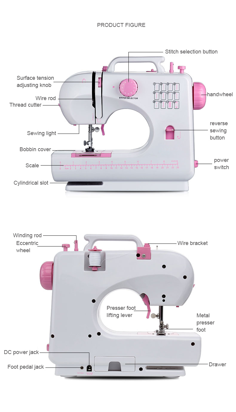 Domestic Household Electric Mini Lockstitch Sewing Machine Motor with Button Buttonhole (FHSM-506)