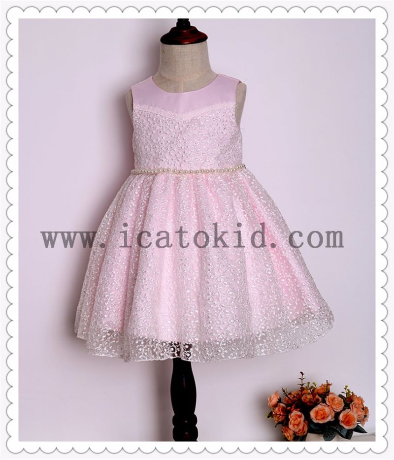 Pearl Waist Chain Flower Girl Short Dress for Evening Dress