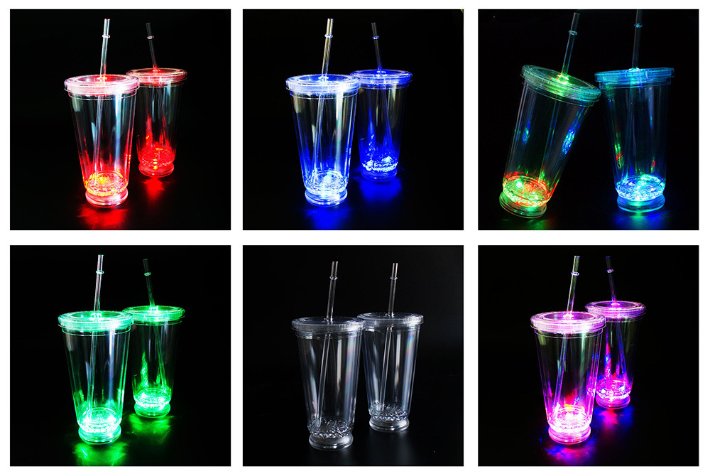 Acrylic Tumbler Plastic Tumbler with Straw and LED