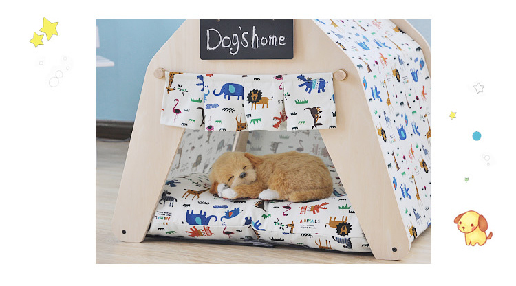 Cartoon Animal Dog Tents Printing Pine Wood Dog House