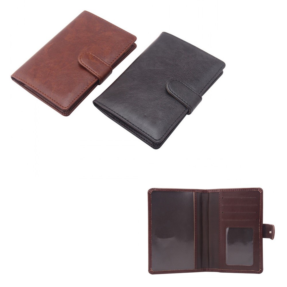 2 Fold Brown with Button PU Leather Passport Holder