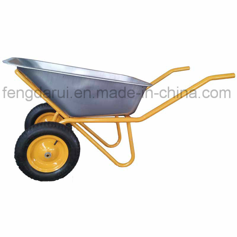 Double Wheels Galvanzied Tray Construction Wheelbarrow (WB6404W)