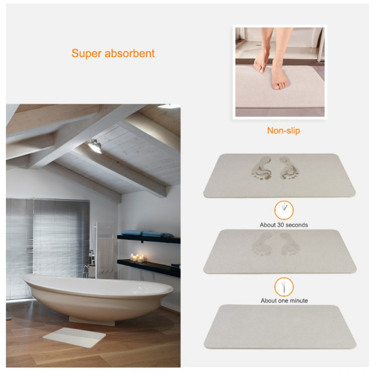 Anti-Slip Strong Water Absorption Diatomite or Diatomaceous Earth Bath Mat Foot Mat