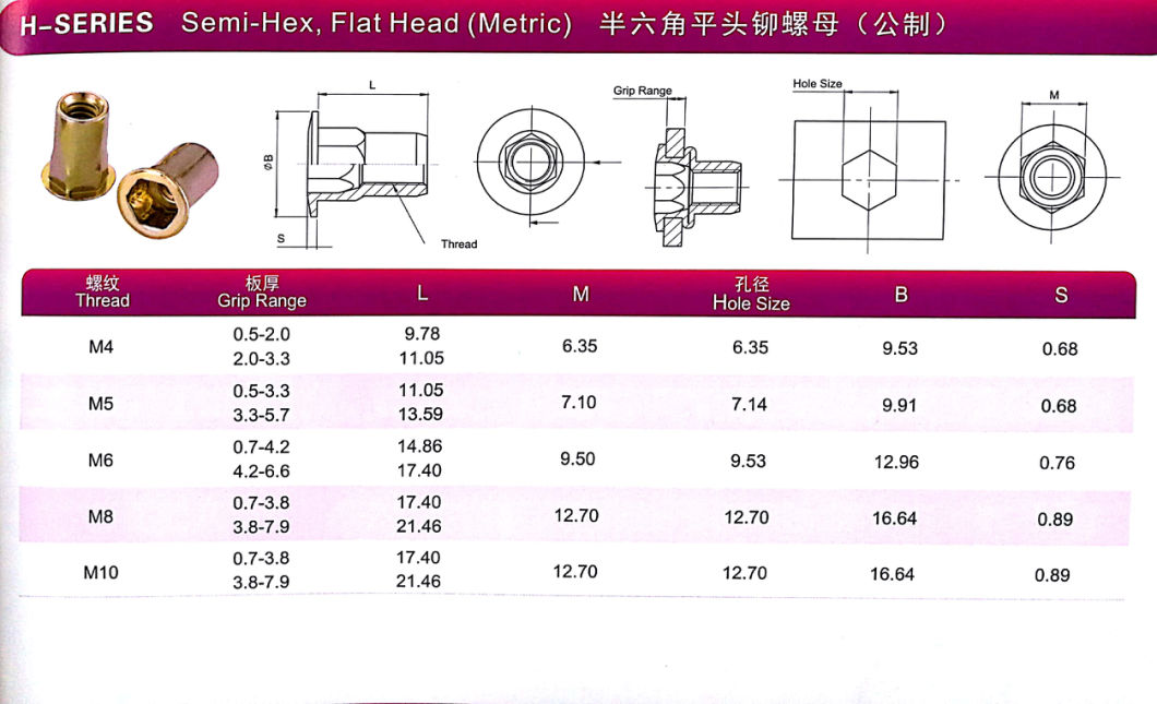 Stainless Steel Semi-Hex Flat Head Rivet Nut