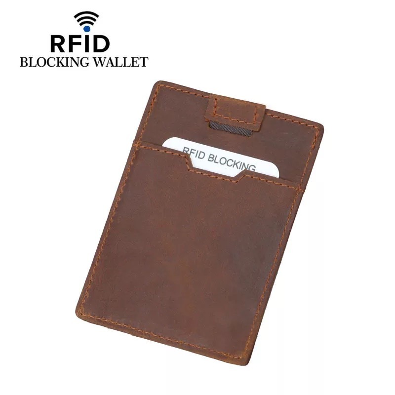 RFID Blocking Pull Credit Card Holder Vintage Leather Wallet