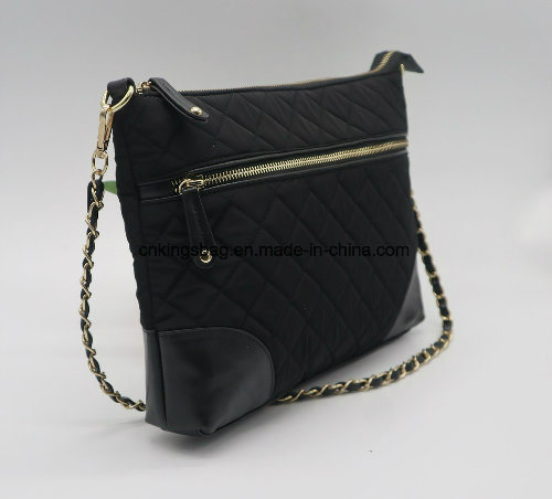 Polyester Quilted Fashion Multi Pockets Ladies Sling Bag Black Colour