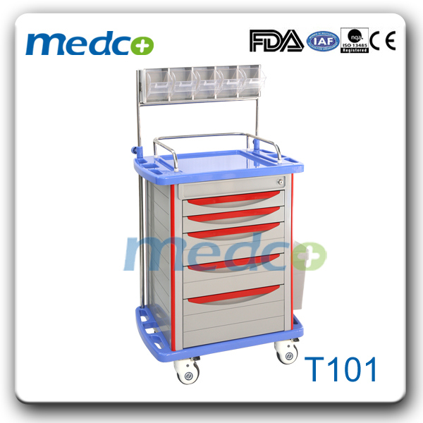 Medical ABS Plastic Anesthesia Hospital Hand Trolley with Grid