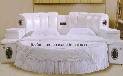 White Color Simple Bedroom Set Modern Leather Round Bed