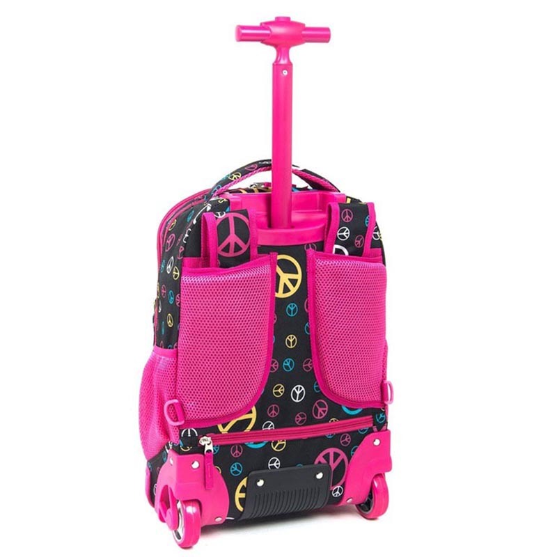 Kids Polyester Book Backpack Wheel Rolling Trolley School Bag