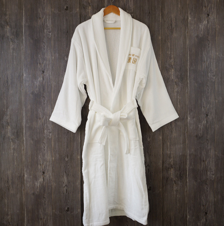 100% Cotton Terry Embrodiery Bath Robe for Star Hotel