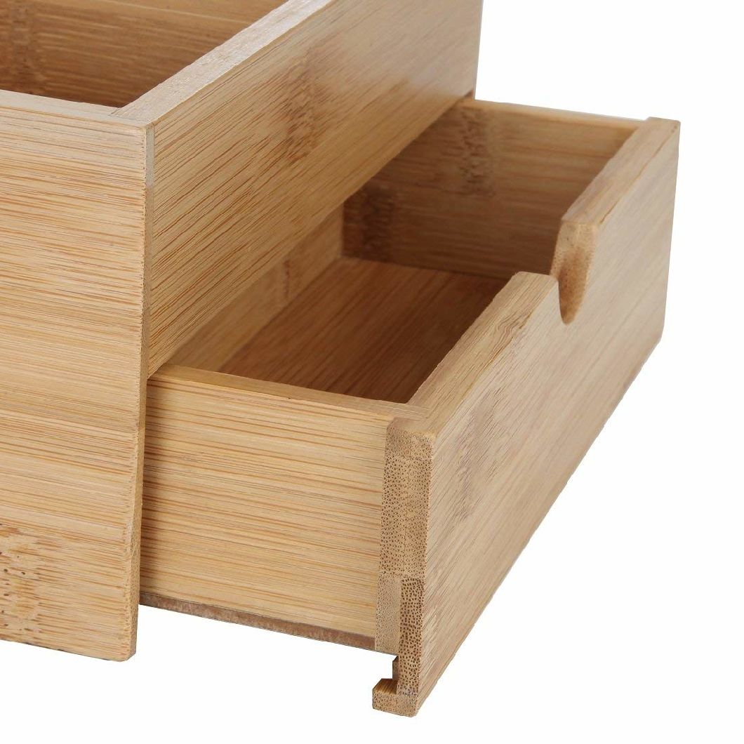 Natural Bamboo Tea Box with Slide out Drawer 8 Divided Sections with Window Top