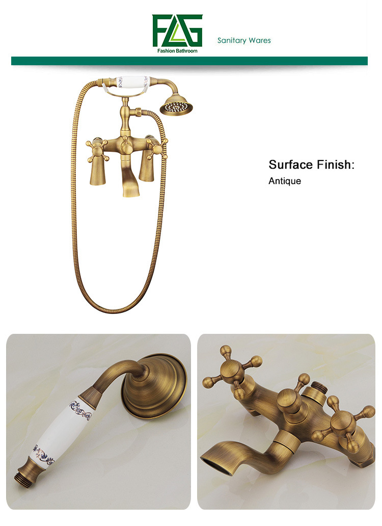 FLG Antique Bathroom Shower Set with Ceramic Wall Mounted