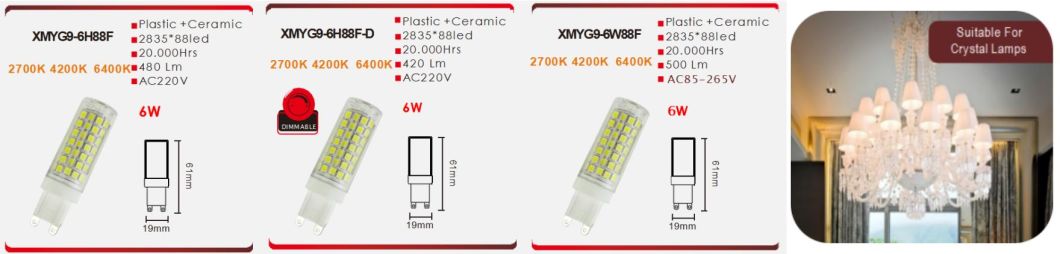 Simva LED Bulb Light G9 LED Lamp SMD G9 LED Bulb 6W 480lm (45W halogen equivalent) 85-265V LED Light Bulb 360 Degree 3000-6500K with Ce Approved