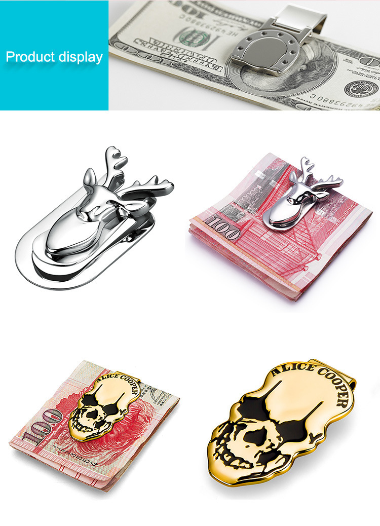 Customized Fashion Stainless Steel Silver Gold Plated Metal Money Clip Brass Alloy Print Blank Plastic Leather Stamping Business Carbon Fiber Souvenir Cash Clip