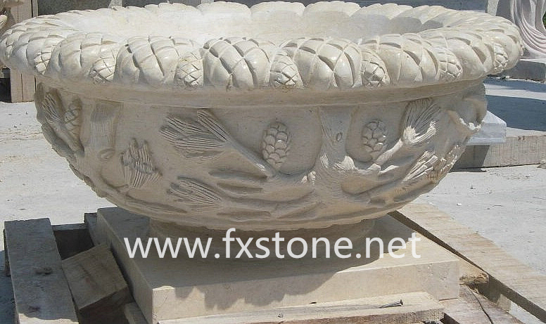 Carved Granite Flower Pot for Garden Decoration