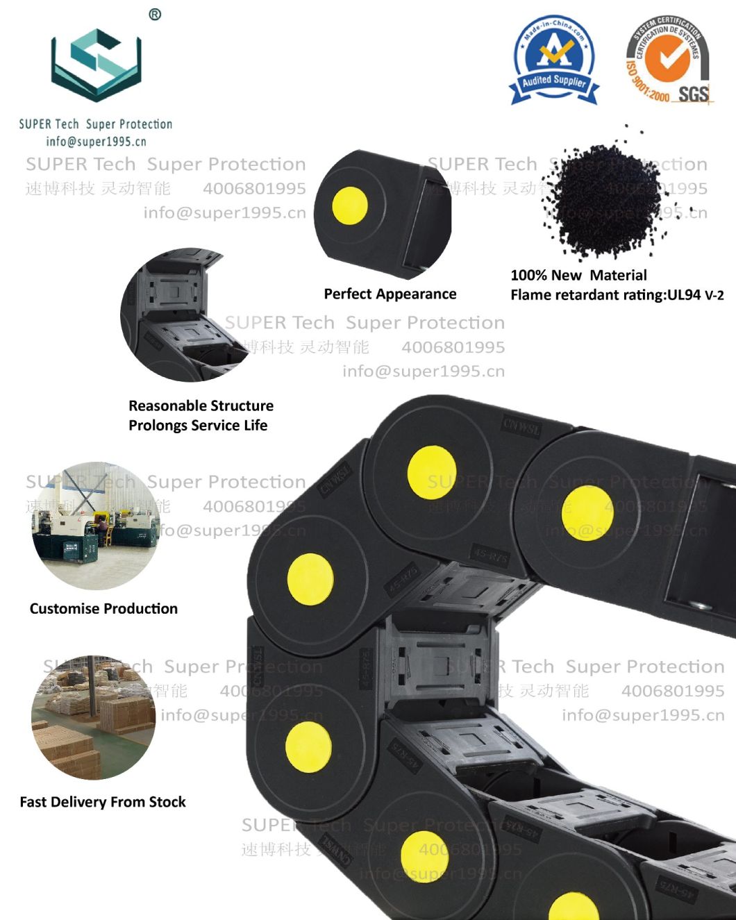 55 Series Plastic Nylon Energy Roller Drag Cable Carrier for Drilling Machine