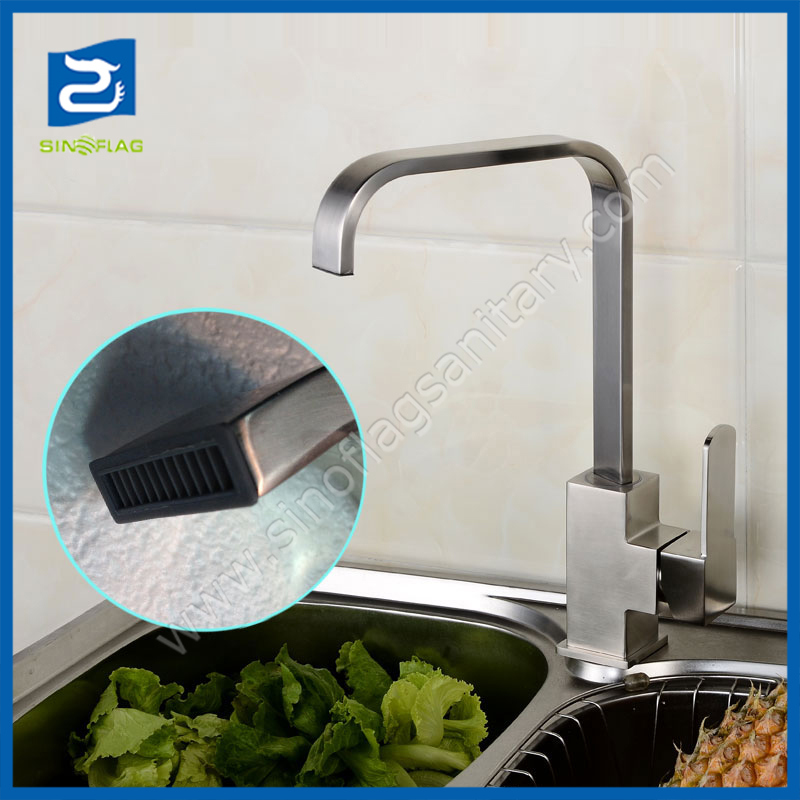 Square Shape Long Neck SS304 Kitchen Mixer Faucet