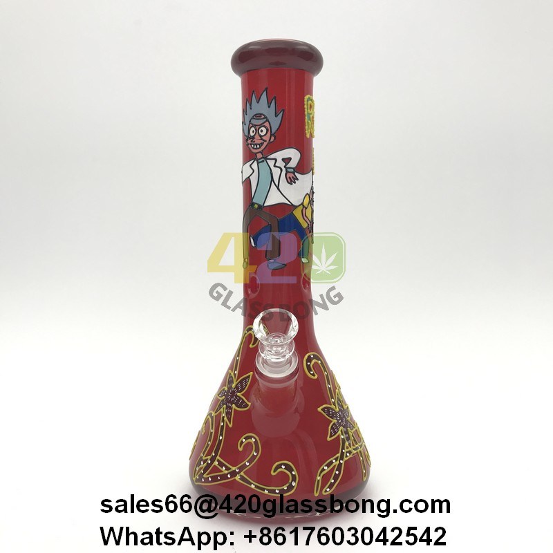 Hand-Painted Rick and Morty 7mm Thickness Heady Glass Beaker/Waterpipe/Pipe/Crafts for Smoking