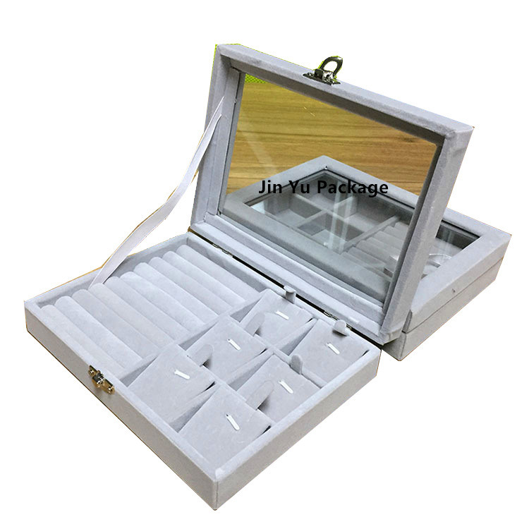 Fashion Velvet Wooden Gift Jewelry Trays Packing Boxes with Window