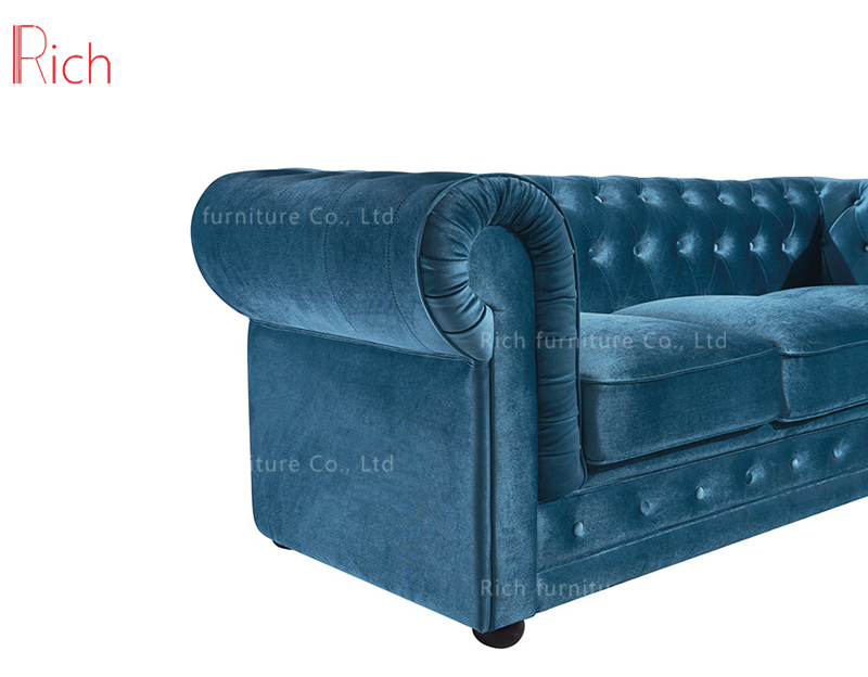 New Design Modern Classic Designer Velvet Fabric Chesterfield Sofa Set