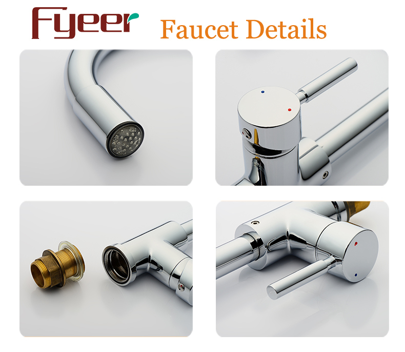 Fyeer Brass Sink LED Kitchen Faucet, Power by Water Pressure, No Battery Water Mixer Tap Bibcock