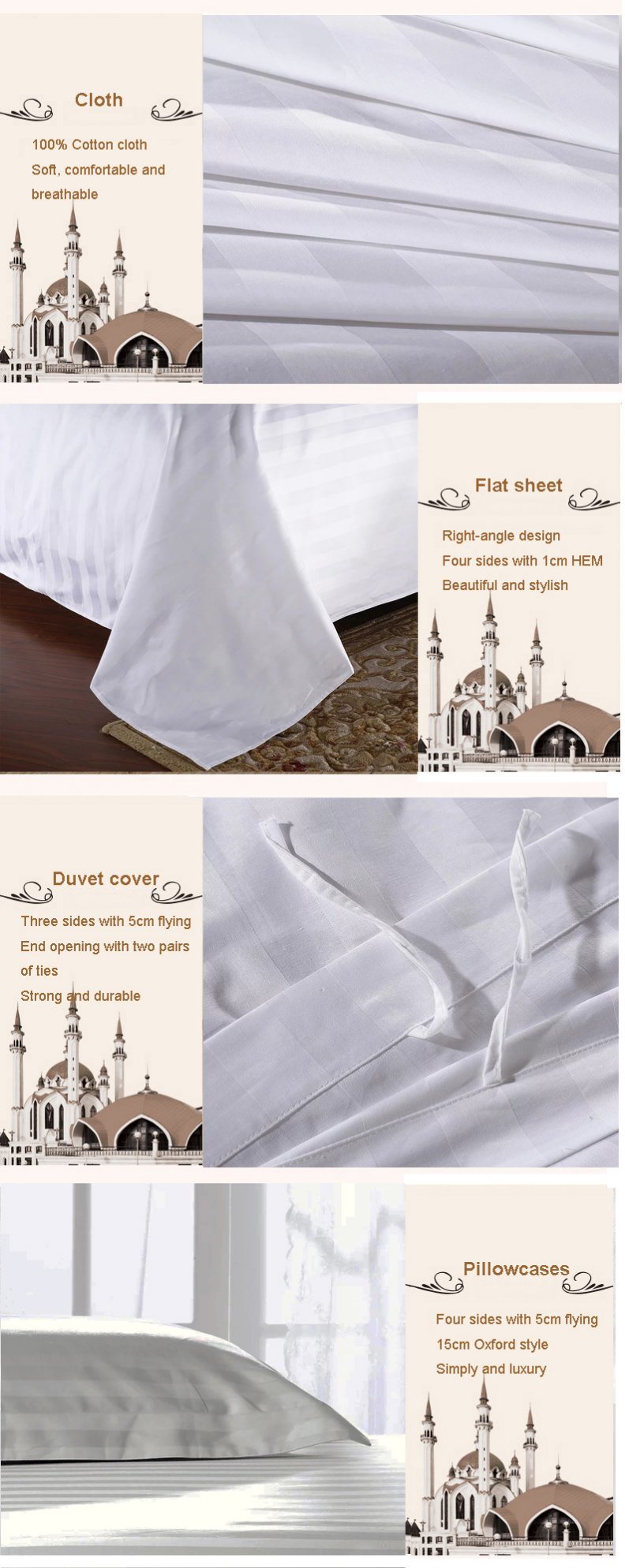 Wholesale Soft 3cm Stripe King Size Trukish Cotton Bedding Set (JRD073)