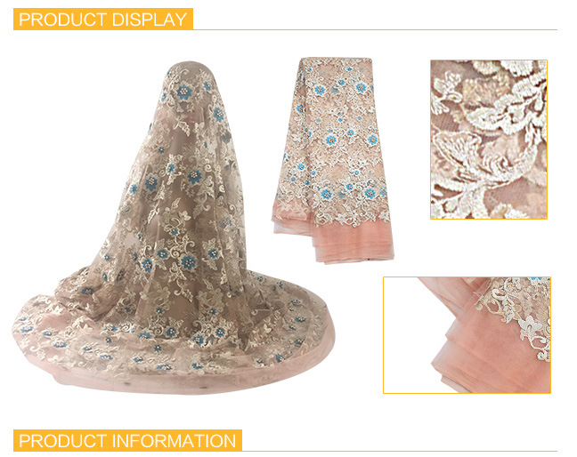 New Arrival Peach Color African French Tulle Net Lace Fabric