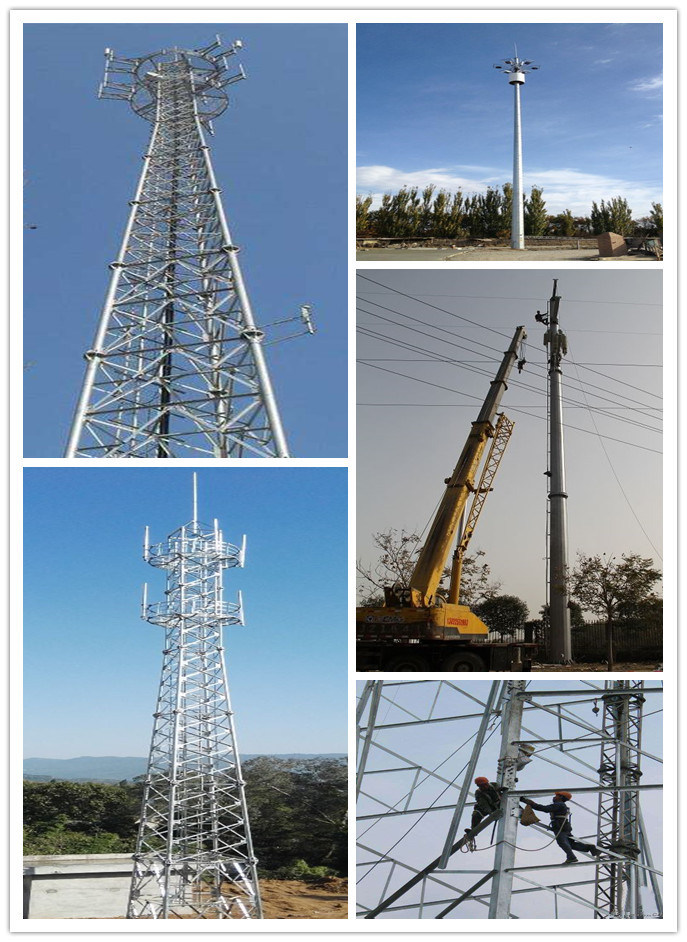 10 - 60 Meters Galvanized Telecommunication Steel Mono Pole Tower