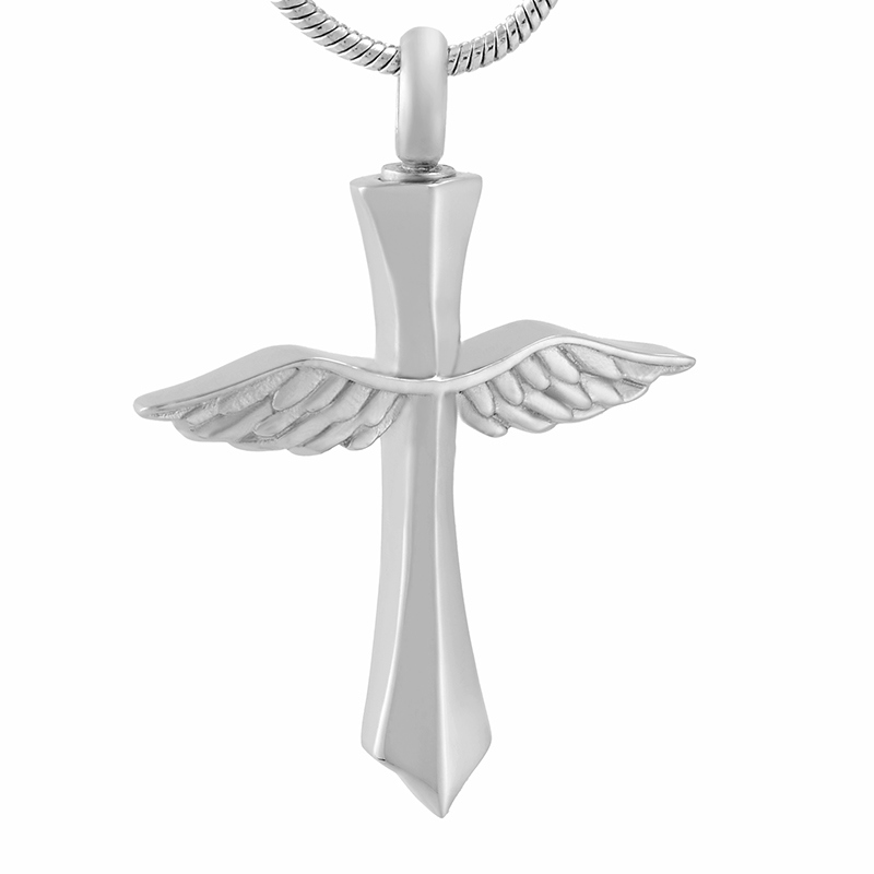 316L Stainless Steel Angel Cross Cremation Jewellery Urn Neckalce
