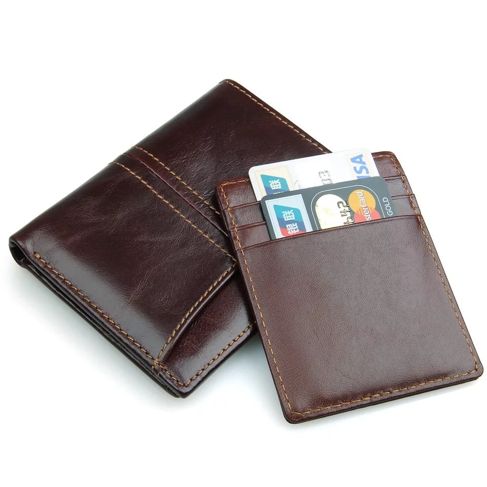 100% Genuine Cow Leather Short Bifold Anti-RFID Wallet for Men