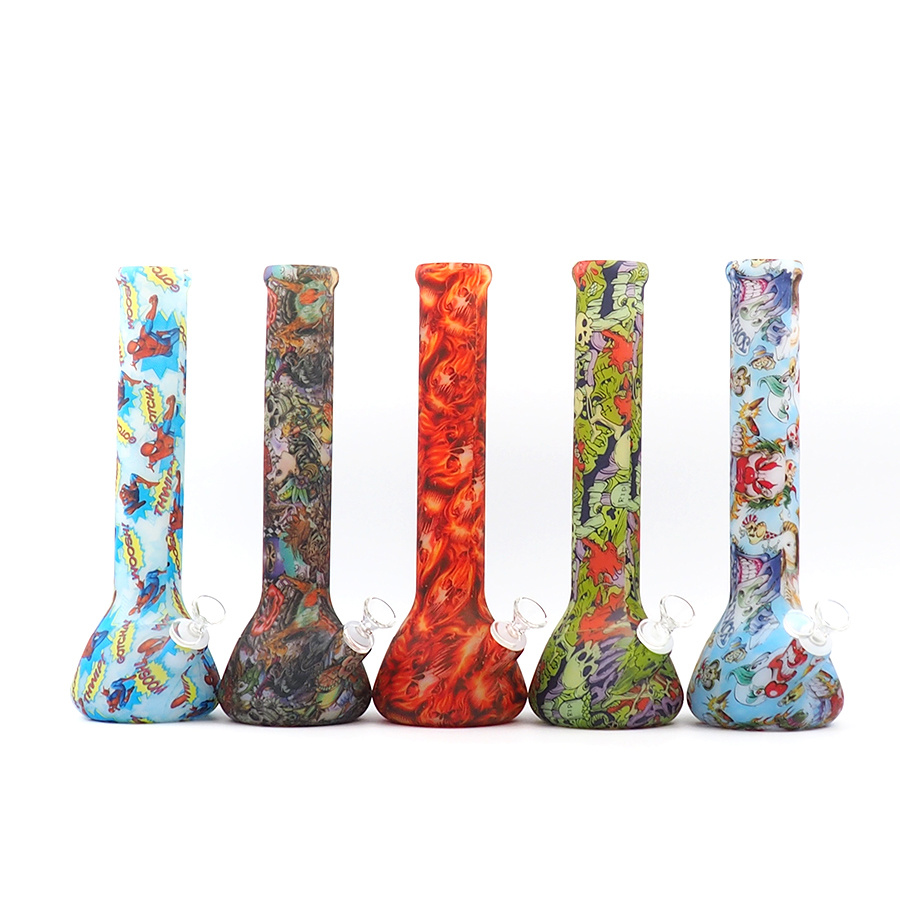 China Wholesale Glass Water Pipe Big Beaker Glass Smoking Pipe Beaker with Pattern Printed