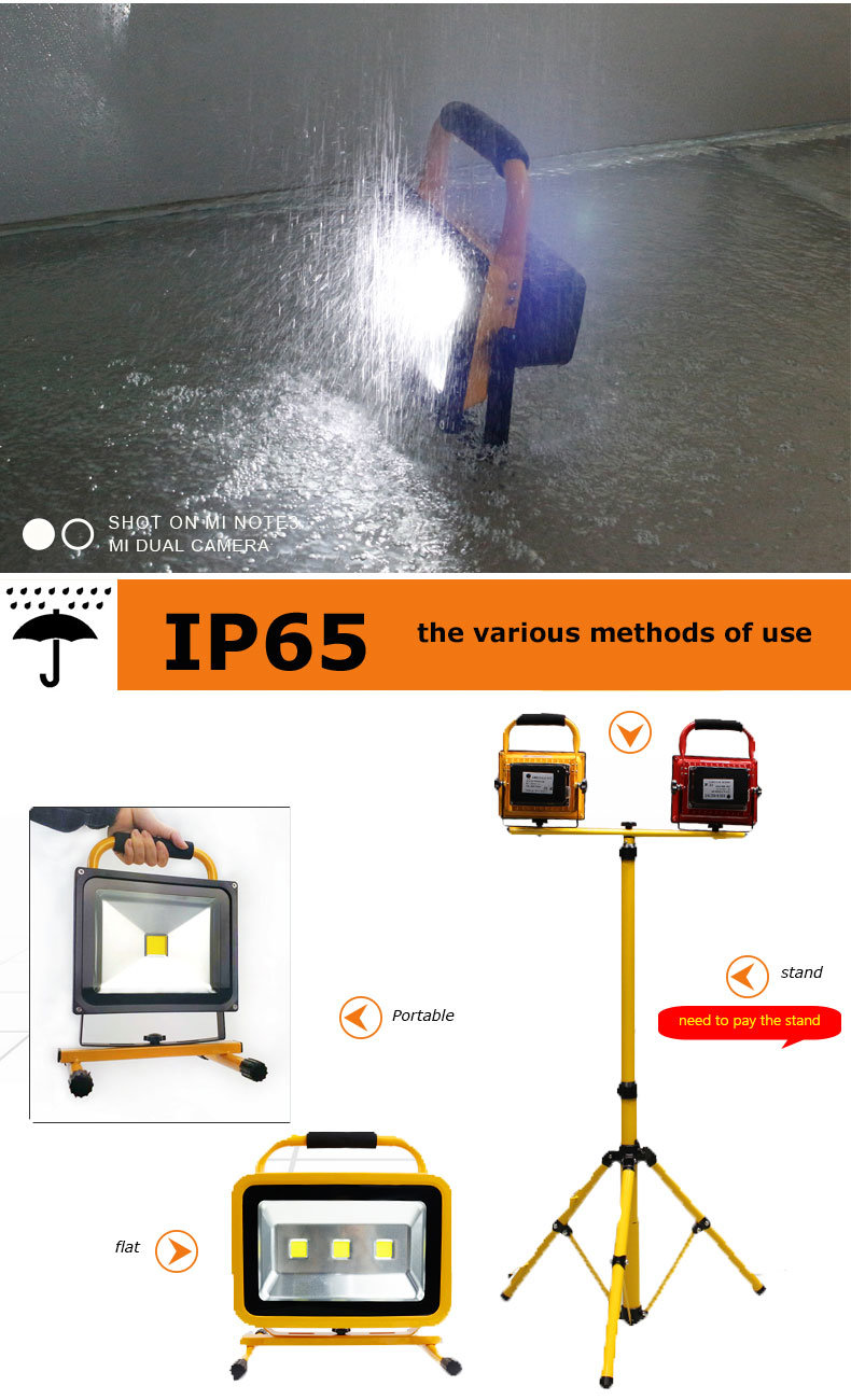10W-200W Outdoor Portable Rechargeable LED Flood Light for Emergency