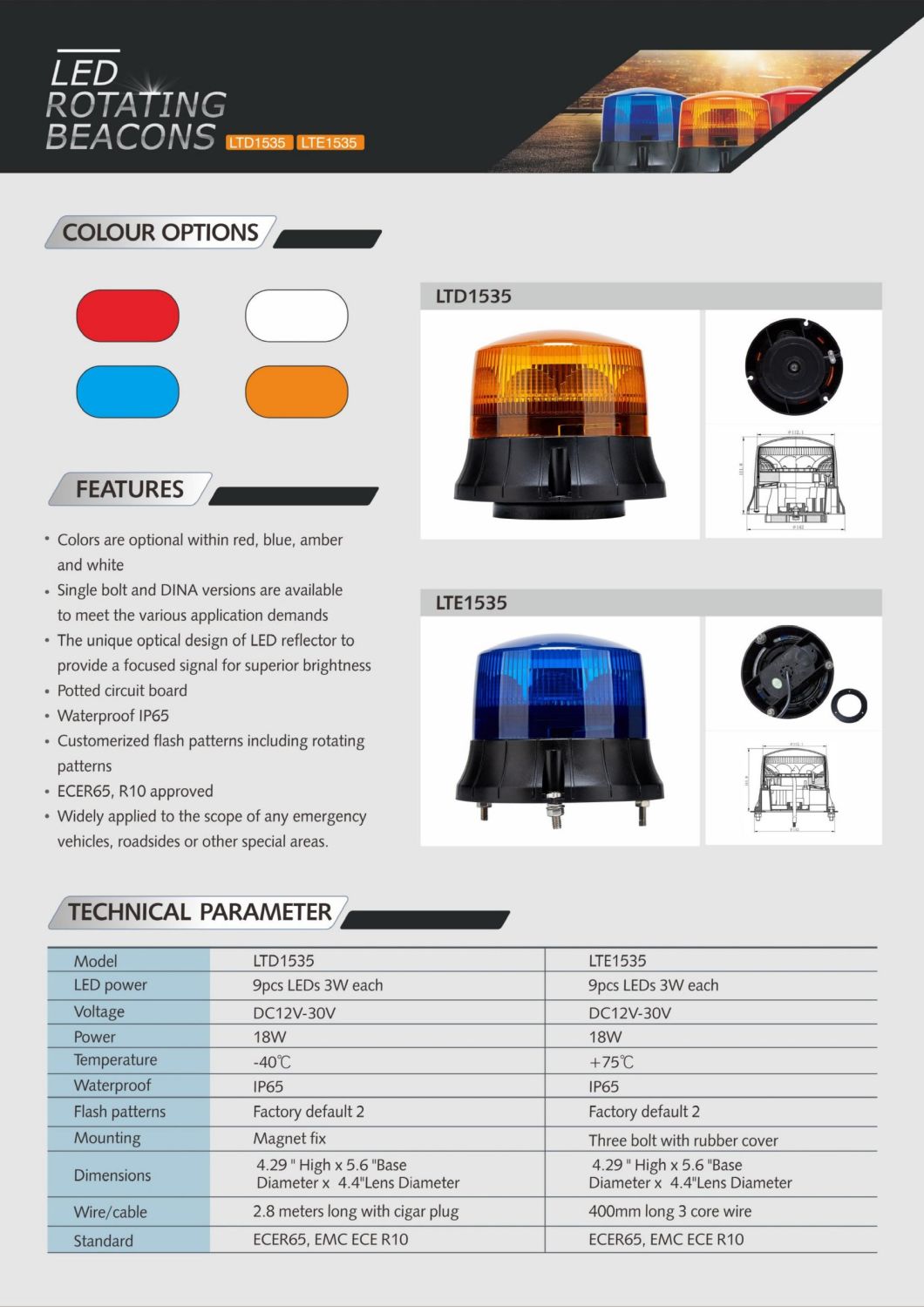 Senken Lte1535 R65 R10 Warning LED Rotating Beacon