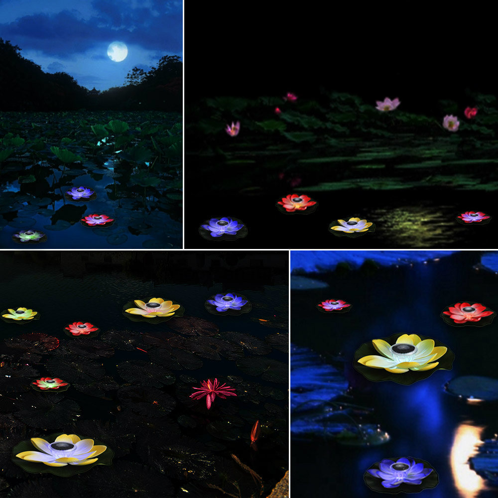 Garden Pool Floating Lotus Solar Light Night Flower Lamp for Pond Fountain Decoration Solar Lamps