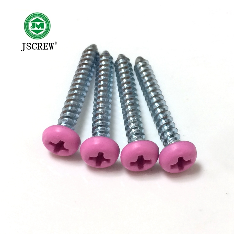 4mm Decorative Pink Painted Pan Head Zinc Plated Self Tapping Screw