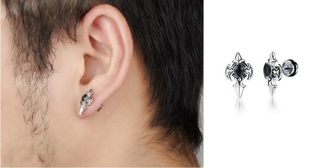 Men Stud Earrings Retro Crucifixion Domineering Punk Black King Cross Sword Titanium Steel Jewelry Christmas Gifts