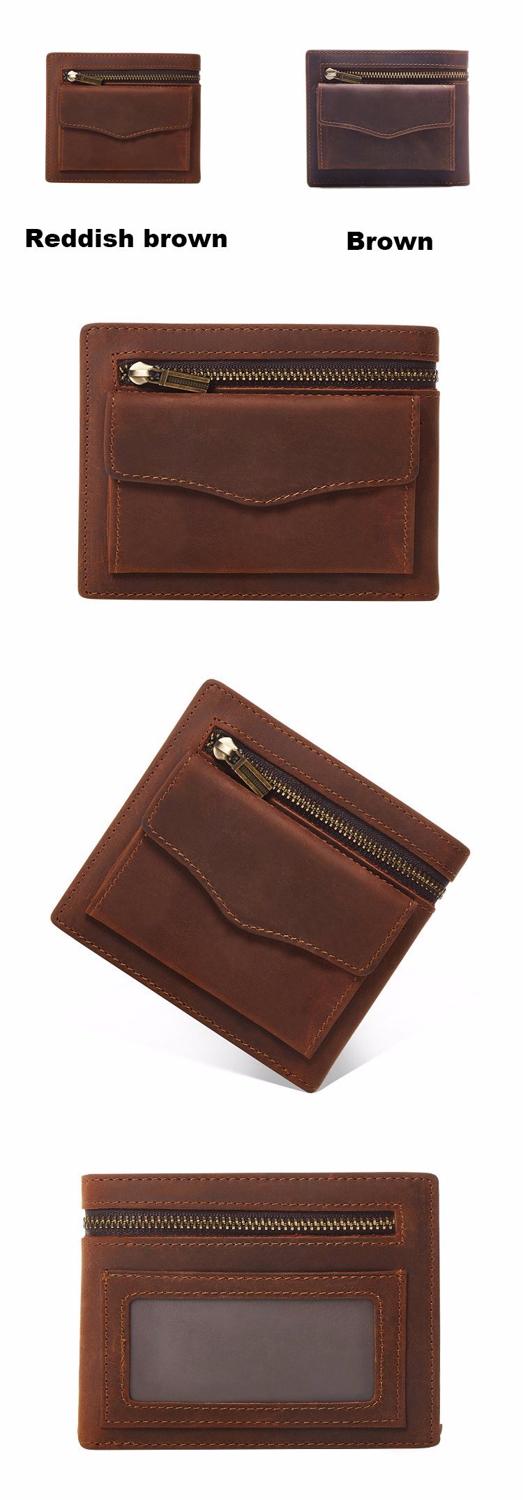 Best Price Cool Design Brown Genuine Leather Coin Holder Card Wallet for Men