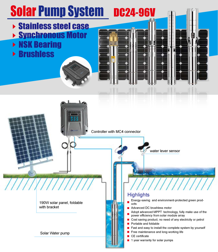 DC 24V-96V Competitive Price Solar Submersible Water Pump