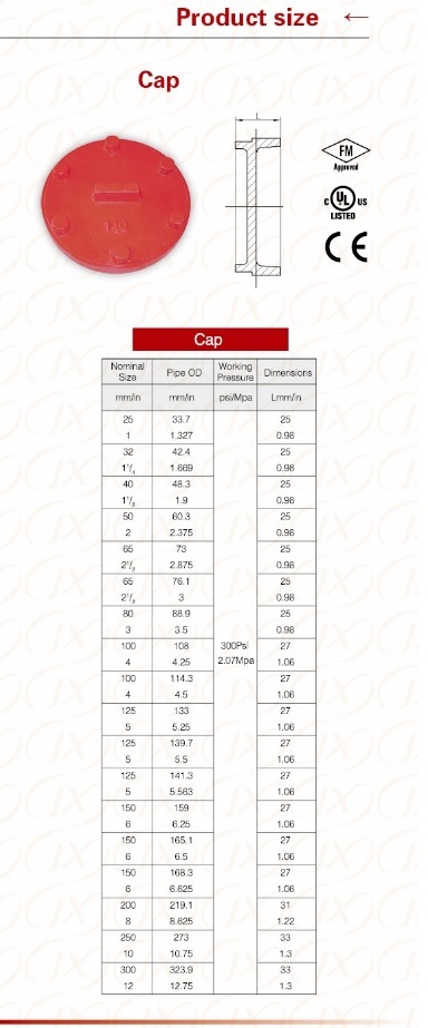 Certificated Fire Protection Pipe Fittings Ductile Iron Grooved End Cap