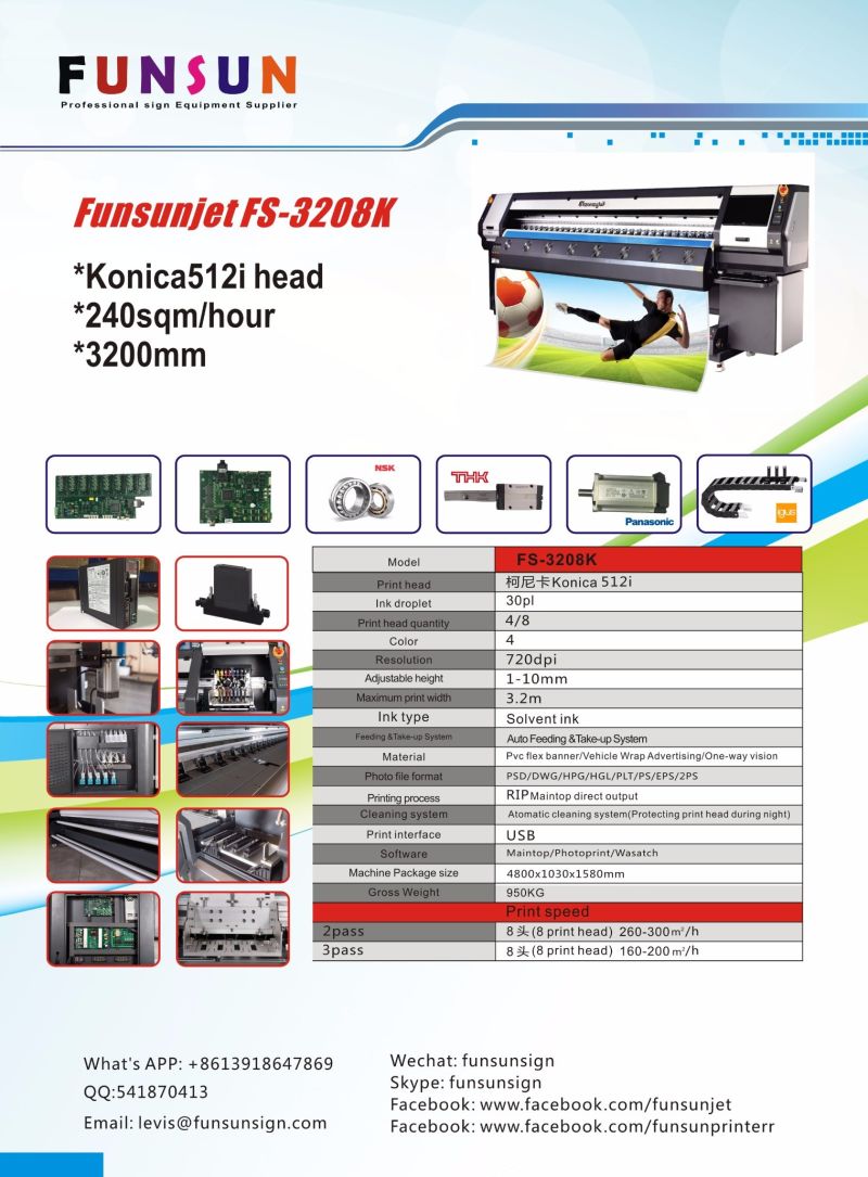 Funsunjet Fs-3208K Large Format Printer (eight 512I heads, fast speed 240 sqm/h)