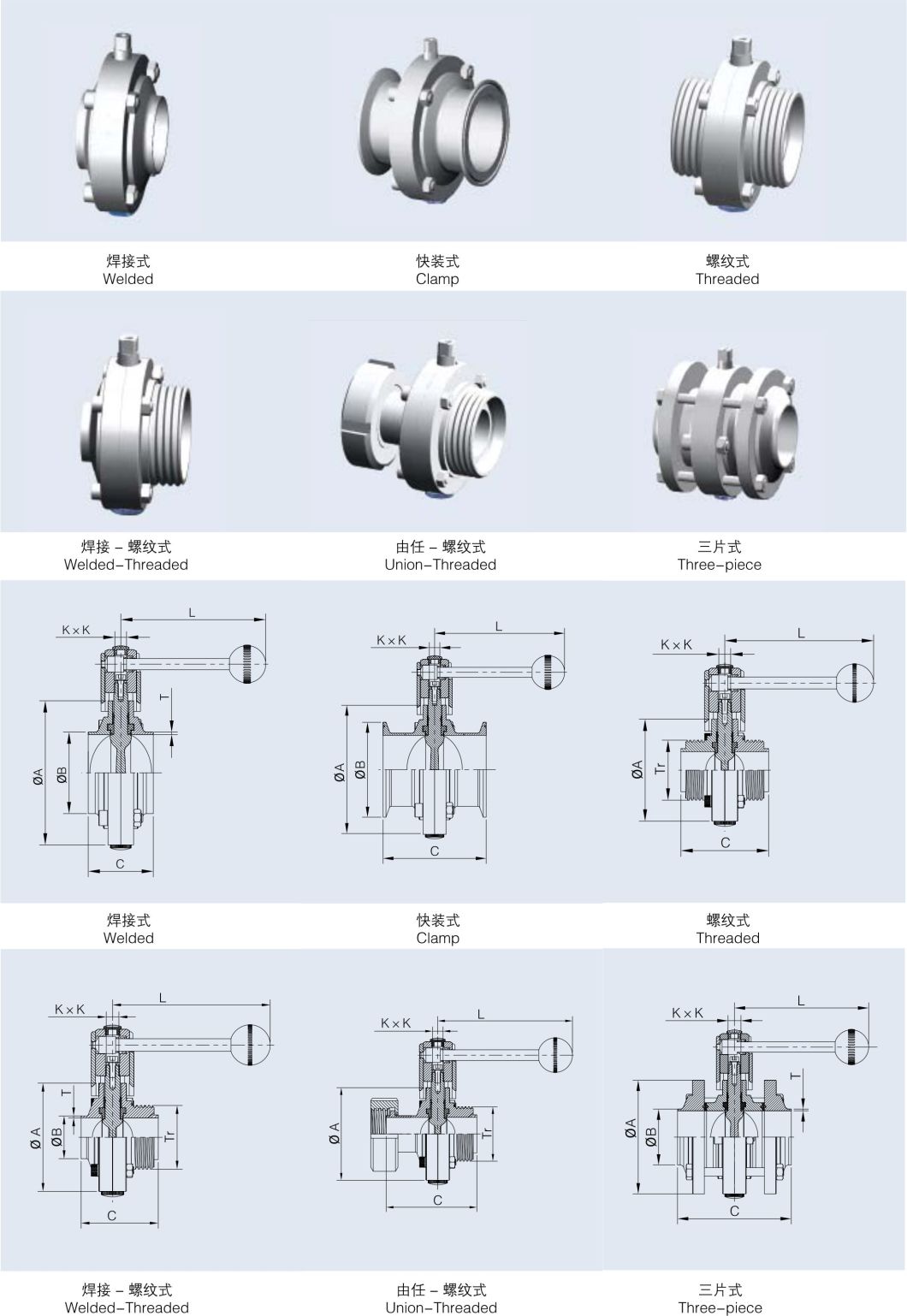 Hygienic Stainless Steel AISI316L Manual Butterfly Valves