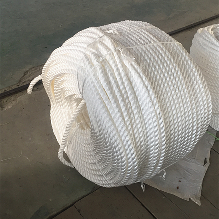 High Strength White Color 16mmx220m 3 Strand Twist Polyester Rope with Loop